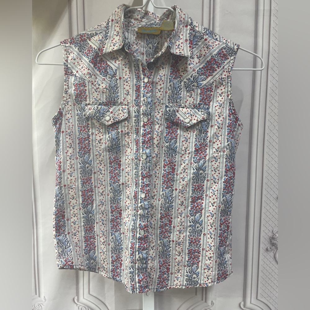 Wrangler Multicolor Floral Cotton Sleeveless Juniors/Girls Pearl Snaps M Top